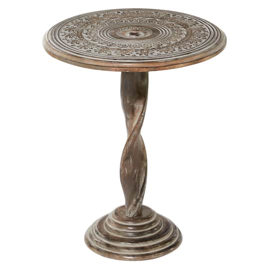 18&#x22; Brown Traditional Mango Wood Accent Table